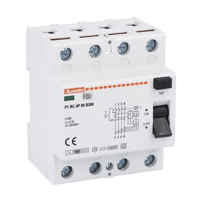 Residual current operated circuit breaker, 4 modules, 4P - type B, 80A, 300mA