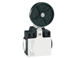 Limit switch, K series, roller lever plunger, 2 side cable entry. Dimensions compatible to EN 50047, plastic body, contacts 2NO slow action. Rubber roller