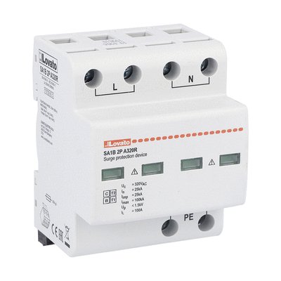 Surge protection device type 1, 2 and 3 monoblock, IEC impulse current Iimp (10/350μs) 25kA per pole, 2P. With remote contact