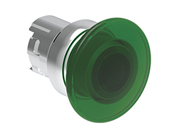 Illuminated mushroom head button actuator Ø22mm Platinum series metal, spring return, Ø40mm. Green