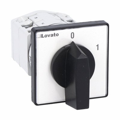 Rotary cam switch GF series, ON-OFF switch 2 poles 20A, for front mounting with black handle, front plate 48X48mm