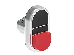 Double-touch actuator, spring return Ø22mm Platinum series metal, 1 extended and 1 flush pushbuttons. Both spring return, Black - Red