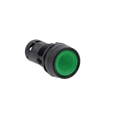 Monoblock illuminated pushbutton actuator, spring return, flush, green, 24VAC/DC 1NO screw terminals