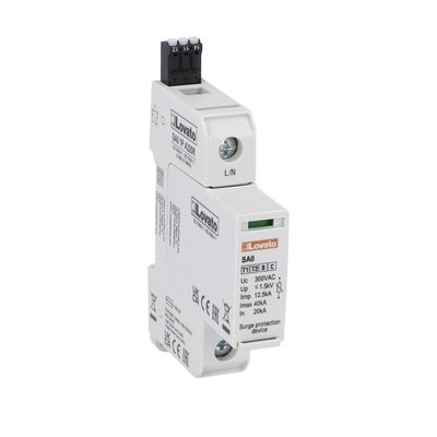 Surge protection device type 1 and 2 with plug-in cartridge, IEC impulse current Iimp (10/350μs) 12.5kA per pole, 1P. With remote contact