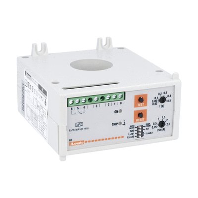 Earth leakage relay with 1 operatin threshold, compact panel mount. CT incorporated, 24-48VAC/DC