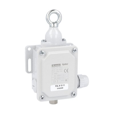 Rope-pull lever limit switch for normal stopping, without RESET button. Contacts 1NO+1NC. IP65. 40N operating force