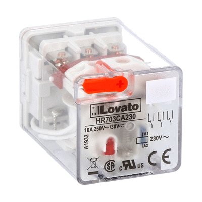 11-PIN Industrial relay with LED state indicator and mechanical actuator, 230VAC, 10A, 3 C/O contacts, fitting on socket HR7XS2