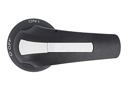 Door-coupling lever handle, padlockable. Black rotating type with screw fixing on door, 143mm/5.6”; □14mm/0.6”. IEC IP65