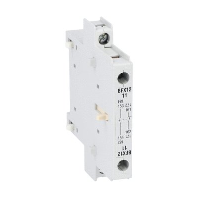 Auxiliary contact for side mounting. Screw terminals, for BF… series contactors, 1NO+1NC; with mirror and mechanically linked contact function for BF00, BF09...BF150