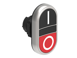 Double-touch actuator, spring return Ø22mm Platinum series chromed plastic, 2 flush pushbuttons. Both spring return, Black - Red/I - 0