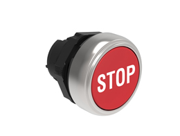 Pushbutton actuator, spring return, with symbol Ø22mm Platinum series chromed plastic, flush, STOP/Red