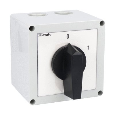 Enclosed rotary cam switch 7GN series, ON-OFF switch 1 pole 32A in plastic enclosure 90X90mm with black handle