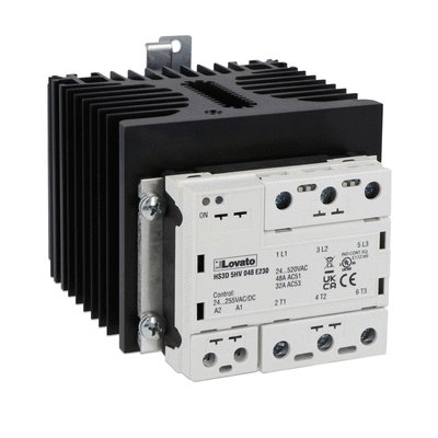 Solid state relay complete with heatsink, three-phase (3 controlled), 48A, 24…255VAC/DC, screw terminals