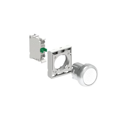 KIT metal pushbutton actuator, spring return, flush, white with mounting adapter and 1 contact element, NO. Screw termination
