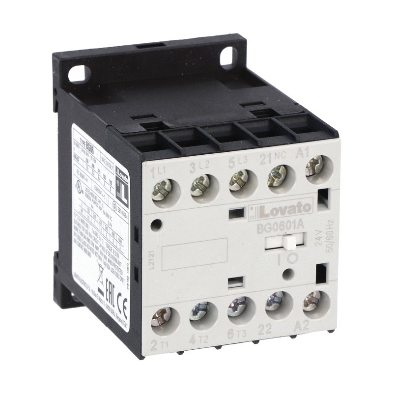 Three-pole contactor, IEC operating current Ie (AC3) = 6A, AC coil 50/60Hz, 230VAC, 1NC auxiliary contact with mirror contact function