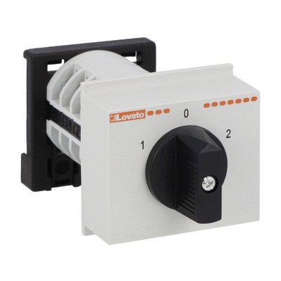 Rotary cam switch 7GN series, changeover switch 4 poles 16A, modular service cover for 35mm DIN reail mounting with black handle, front plate 45X54mm