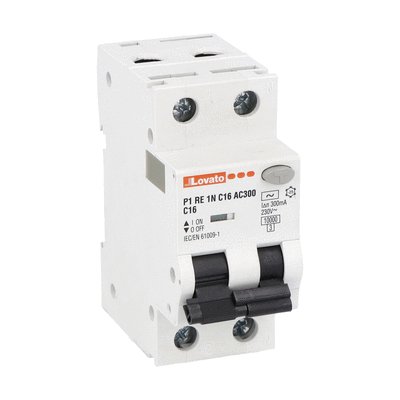 Residual current circuit breaker with overcurrent protection, 10kA. 2 modules, 1P+N - type AC, 16A, 300mA