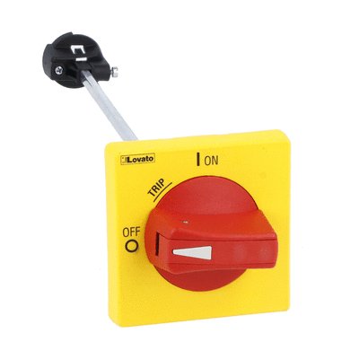 Padlockable IP65 (4X) door coupling handle. Red/yellow complete with rod length 200mm. For SM2... and SM3…