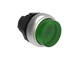 Illuminated Push-Push button actuator Ø22mm Platinum series chromed plastic, extended. Push ON-Push OFF, green