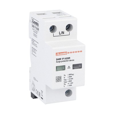 Surge protection device type 1 and 2 monoblock, IEC impulse current Iimp (10/350μs) 12.5kA per pole, 1P. With remote contact