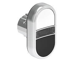 Double-touch actuator, spring return, white indicator Ø22mm Platinum series metal, 2 flush pushbuttons. Both spring return, White - Black