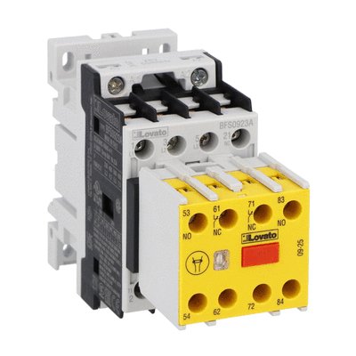 Three-pole safety contactor, IEC operating current Ie (AC3) = 9A, AC coil 50/60Hz, 110VAC, 2NO+3NC auxiliary contact