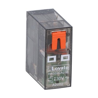 Miniature relay with LED state indicator and mechanical actuator, 230VAC, 8A, 2C/O contact. Fitting on socket HR5XS2...