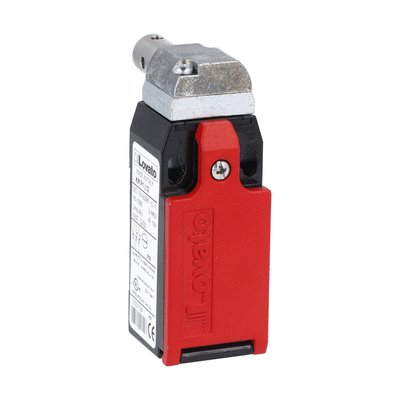 Limit switch, K series, hinge operating, 1 bottom cable entry. Dimensions to EN 50047, metal body, contacts 1NO+1NC slow action. Short cylinder shaft