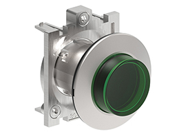 Illuminated Push-Push button actuator Ø30mm Platinum series flat metal, extended. Push ON-Push OFF, green