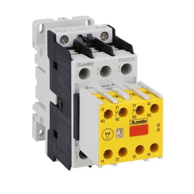 Three-pole safety contactor, IEC operating current Ie (AC3) = 38A, AC coil 50/60Hz, 24VAC, 2NO+2NC auxiliary contact