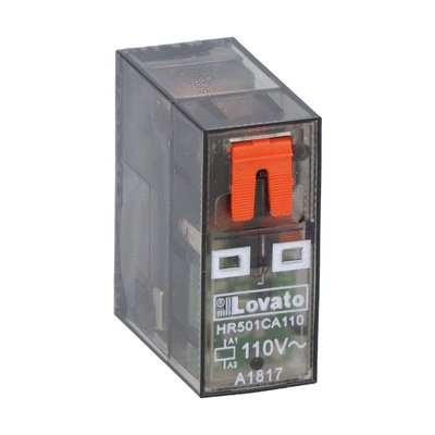 Miniature relay with LED state indicator and mechanical actuator, 110/120VAC, 16A, 1C/O contact. Fitting on socket HR5XS2... (max 10A)