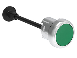 Mechanical RESET button, complete unit, spring return Ø22mm Platinum series metal, flush. Adjustable length 0...150mm/5.9in, green