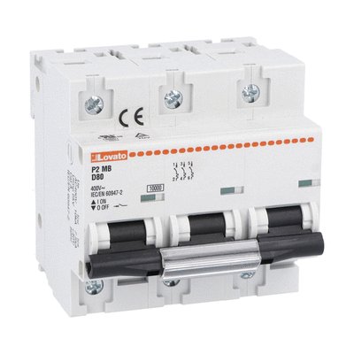 Miniature circuit breaker, 1P, 2P, 3P and 4P - 10kA, characteristic D, 80A
