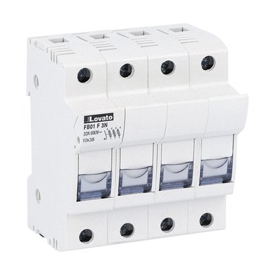 Fuse holder cUL recognized and CSA, for 10X38mm fuses. 32A rated current at 690VAC, 3P+N. Without status indicator. 4 modules