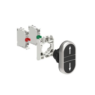 KIT plastic double-touch actuator, spring return, 2 flush pushbuttons, Black Black/↑ ↓ with mounting adapter and 2 contact elements, 2NO. Screw termination