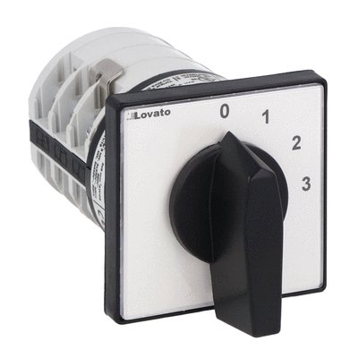 Rotary cam switch 7GN series, multi-step 0-1-2-3, 2 poles 32A, for front mounting with black handle, front plate 65X65mm