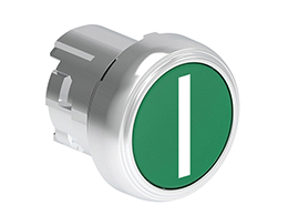 Pushbutton actuator, spring return, with symbol Ø22mm Platinum series metal, flush, I/Green