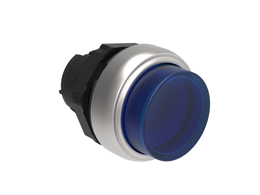 Illuminated Push-Push button actuator Ø22mm Platinum series chromed plastic, extended. Push ON-Push OFF, blue