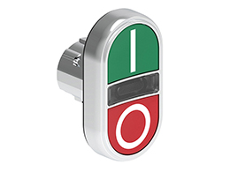 Double-touch actuator, spring return, white indicator Ø22mm Platinum series metal, 2 flush pushbuttons. Both spring return, Green - Red/I - 0