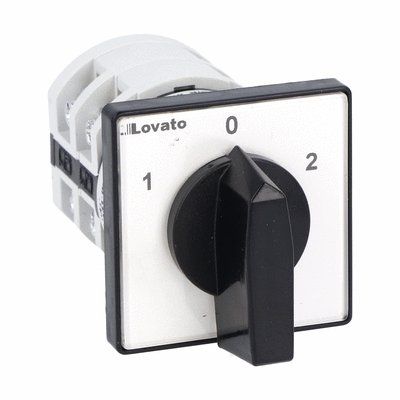 Rotary cam switch 7GN series, changeover switch 2 poles 25A, for front mounting with black handle, front plate 48X48mm