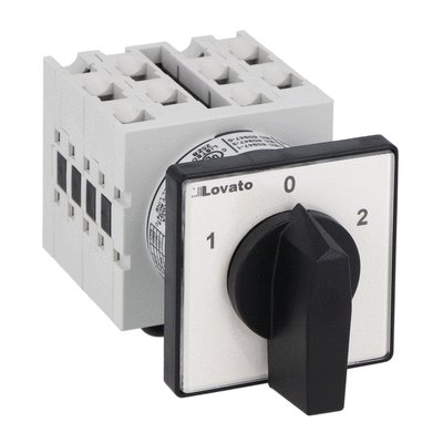 Rotary cam switch GX series, changeover switch 2 poles 20A, for front mounting with black handle, front plate 48X48mm