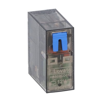 Miniature relay with LED state indicator and mechanical actuator, 12VDC, 8A, 2C/O contact. Fitting on socket HR5XS2...