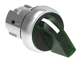 Illuminated selector switch actuator Ø22mm Platinum series metal, 2 position, 0 < 1. Green