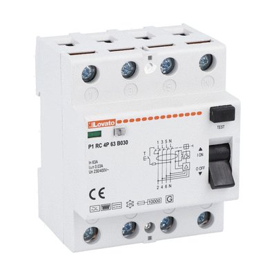 Residual current operated circuit breaker, 4 modules, 4P - type B, 63A, 30mA