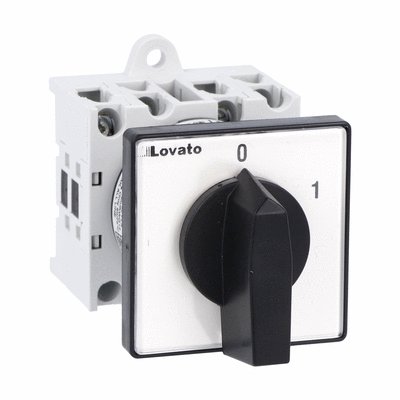 Rotary cam switch GX series, ON-OFF switch 2 poles 16A, for rear mounting with black handle, front plate 48X48mm