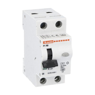 Residual current circuit breaker with overcurrent protection, 10kA. 2 modules, 1P+N - type AC, 06A