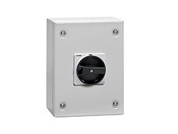 IEC/EN type IP65 metal enclosure switch disconnector, four-pole. With rotating black handle, 16A. Enclosure dimensions: 150x200x120mm/5.9x7.9x4.7'', PE