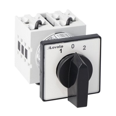 Rotary cam switch GX series, 3-phase motor reversing switch with spring return 16A, for front mounting with black handle, front plate 48X48mm