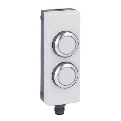 Control station for 40mm profile rails with two white flush illuminated pushbuttons, spring return, 5...35VAC/DC, 1NO each