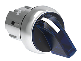 Illuminated selector switch actuator Ø22mm Platinum series metal, 3 position, 1 > 0 < 2. Blue